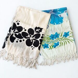 Sarong Bundle Beach Wrap Hawaiian Floral Long and Short - set of 2 Black White